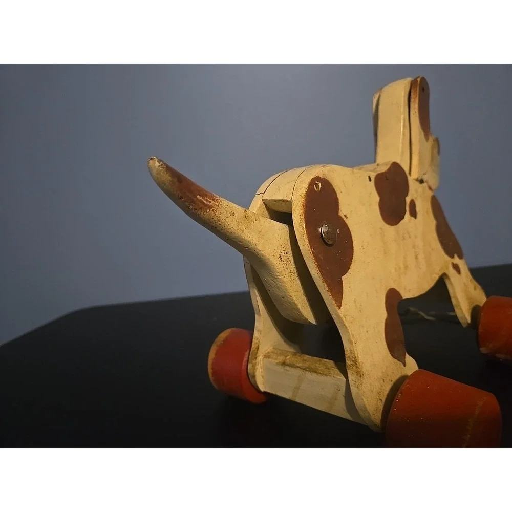 Vintage‎ Antique Playful Dog Pup Pull Toy Dog Wagging Moving Tail And Ears